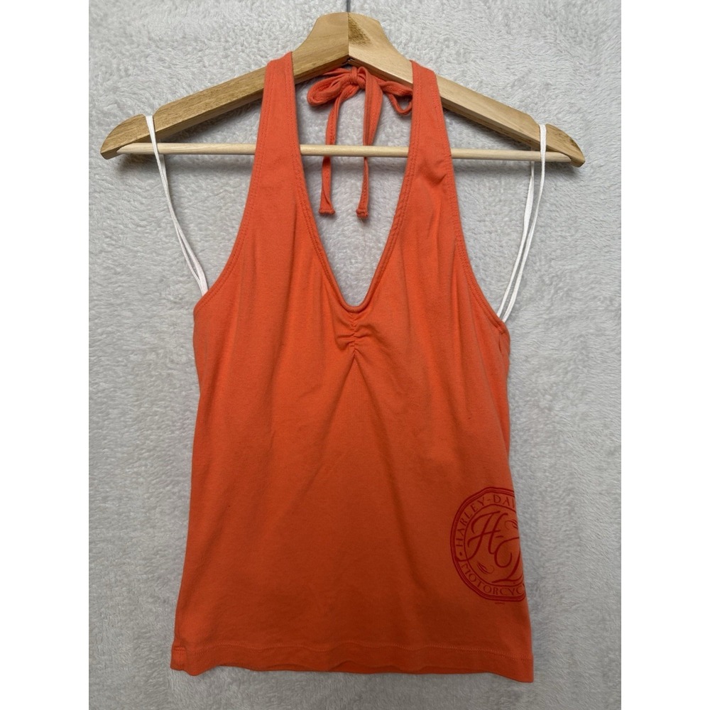 Vintage Y2K Harley Davidson Motorcycles V Neck Halter Tank Top NC USA Made M